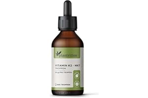 ‎PLANTRITION plantrition Vitamin K2 Mk7 Tropfen Vegan (100 µg pro Portion) 600 Tropfen Vitamin K2 Öl Natürliches Menaquinon MK-7 99% All-Trans (20ml) - Verpackung kann variieren