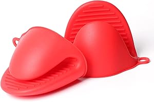 Amrta Gants De Cuisine Silicone Résistant À La Chaleur Four Mitaine Paquet De 2(1 Paire)， Mini Gant Durable Protection Porte-Ustensiles Et Set Barbecue Couleur Bleu Rose Noir Vert (2 Pcs, Rouge)