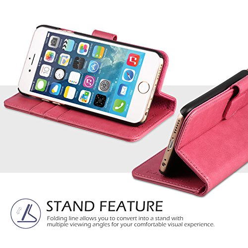 iPhone 6s Case,iPhone 6S Leather Case, TUCCH [Lifetime Warranty] Premium Folio Leather Wallet Case with [Lifetime Warranty] [Kickstand] [Card Slots] [Magnetic Closure] Flip Notebook Cover Case for iphone 6/6s-Hot Pink