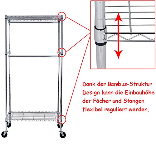 Yorbay Industrie Kleiderschrank 270kg rollbar mit Kleiderstange und Einlegeboden (2*Kleiderstange+1*Einlegeboden ohne Bezug) - 2