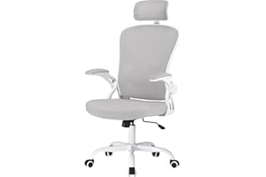 Farini Ergonomic Gray Office Chair with adjustable lumbar support and flip-up armrests, high back office chair for home and office use