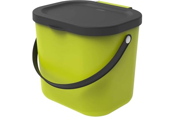 Rotho Albula Poubelle bio 6l avec couvercle et poignée pour la cuisine, Plastique (PP) sans BPA, vertclair/anthracite, 6l (23.5 x 20.0 x 20.8 cm)