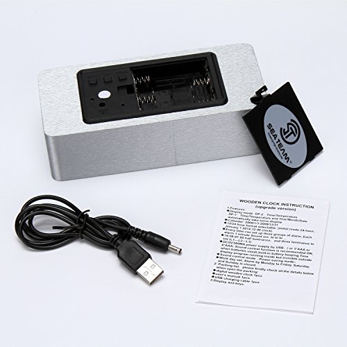 Sea Team hoelzern geräuschaktiviert Tischuhr mit LED-Anzeige Innenthermometer Sprachsteuerung - 3