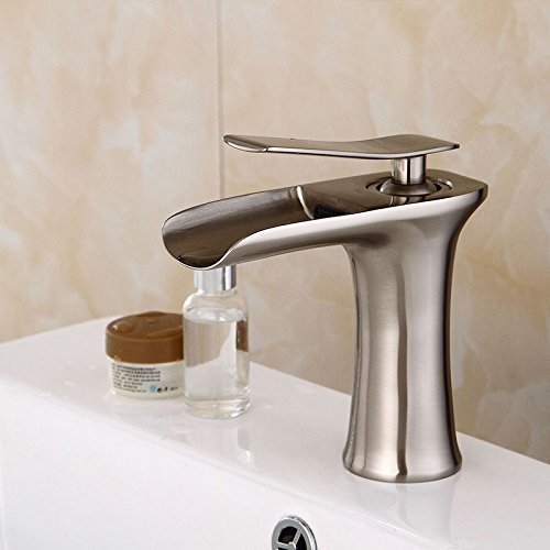 Hiendure® Messing Einhebel-Mischer Bad hochdruck Waschtisch-Armatur Schwarz Wasserhahn mit Anschlussschläuchen und Befestigungsmaterial Nickel gebürstet - 3