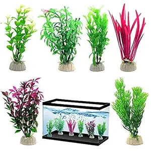 kapoor pets Aquarium Artificial/Plastic Plant 6 in 1 for Decoration -4 inch Plant 6 pc