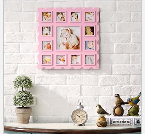 OOFYHOME My First Year 12 Month Baby Picture Photo Frame - Capture Birth to First Birthday - Unisex Keepsake Photo Collage Holds Infant Photographs , B