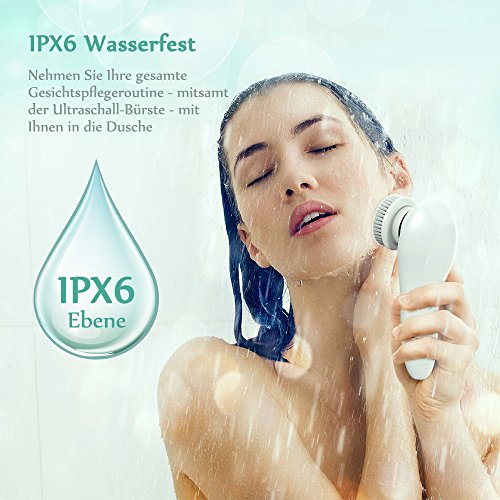 Ultraschall Gesichtsreinigungsbürste USpicy Elektronische Vibrierende Gesichtsbürste für Körper, Peelende Wirkung, Tiefenreinigenden Gesichtspflege mit 2 Bürstenköpfen - 4