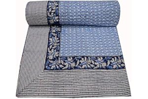 Yuvancrafts Indian Hand Block Multi Print Kantha Quilt Single Size Kantha Throw Pure Cotton Twin Kantha Quilt Blanket Bedspread