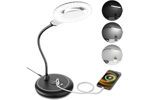 Raweao Lampada con Lente di Ingrandimento, 5X Lente Ingrandimento con Luce da Tavolo per Anziani che Leggono, Cuciono, Gioielli, Hobby - Nero
