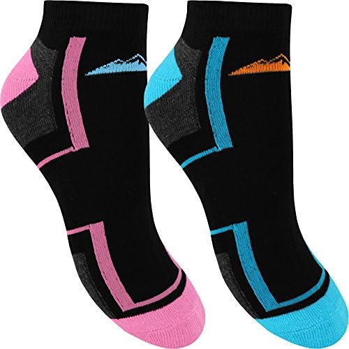 Ladies Pro Hike Black Comfort Padded Sport Trainer Socks Liners (2 Pair Pack) (Bubblegum Mix)
