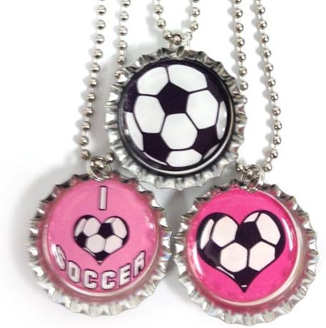 I Love Soccer in Pink - 3 Bottlecap Necklaces by Inspire Bottlecaps