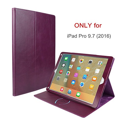 Boriyuan Ipad Pro 9,7 Hülle Echt Leder Case Smart Cover Schutztasche aus echtem Leder für das Apple iPad Pro 9,7 Zoll mit Standfunktion, Auto Sleep Wake up und Fach für Kreditkarten (Farbe: Lila) - 2