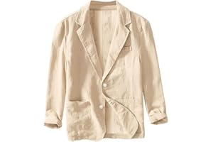YAHBRRA Veste en Lin pour Hommes Blazer Veste de Costume de Loisirs Deux Boutons Manteaux de Sport Légers Coupe Slim Blazer de Loisirs Veste de Costume pour Hommes Loisirs Sportifs Manteaux