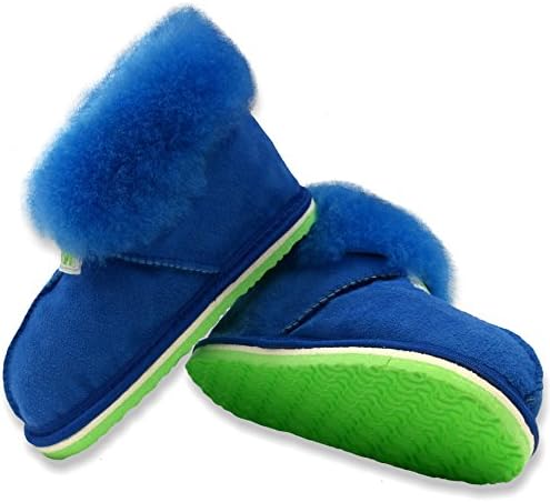 AM artmoda Sheepskin Slppers for Kids, Unisex Bootees Leo in Ocean Blue Size: UK2