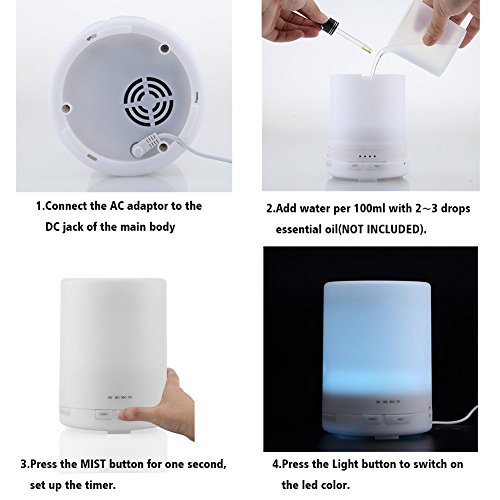 Mgaolo Ultraschall Luftbefeuchter Aroma Diffuser Duftöldiffusoren Ätherisches Öl Duftlampe mit 7 Farbewechsel-Led Beleuchtung Humidifier eignet für Schlafzimmer/Baby/Büro/Yoga usw (300ml) - 4