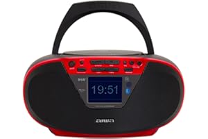 Aiwa BBTU-500DAB Boombox Portátil Bluetooth 5.0 | CD/MP3/USB/DAB+/FM | Pantalla LCD 2.4" a Color | Graves Potentes 2x3W RMS | Entrada AUX, Control Remoto, Función Despertador. Color: Rojo