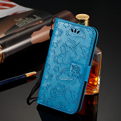 Custodia Huawei Y5 2017, Cover Huawei Nova Young, RosyHeart Portafoglio Protettiva in pelle per Huawei Y5 2017 /Huawei Nova Young /Huawei Y5 III Retro Nube Cavallo Modello Stampata Design Bookstyle Flip Cover Stand Case - Blu