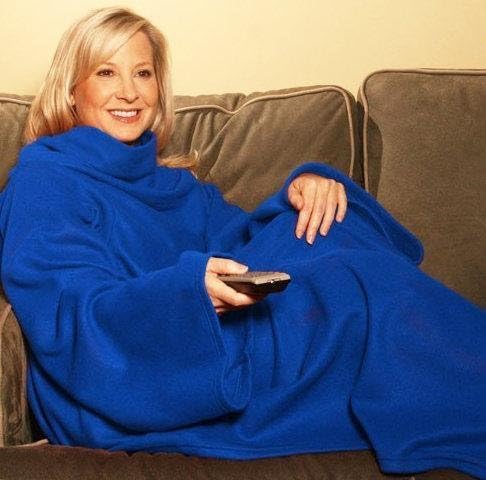 NEW SNUGGLE WRAP SNUGGIE FLEECE BLANKET WITH SLEEVES COSY WARM SLEEVED SNUG RUG BLUE