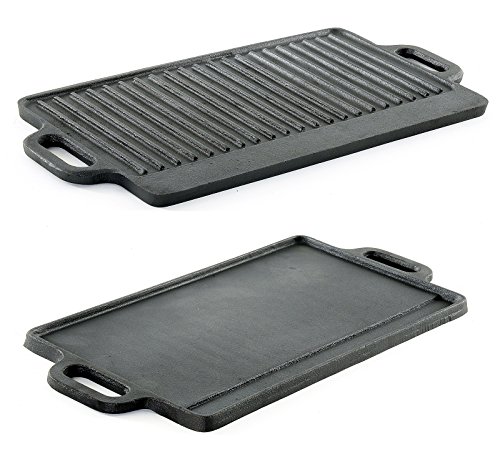 ProSource Kitchen hg-1101-griddle Professional Heavy Duty Reversible Double Burner Cast Iron Grill Griddle, 20 by 9-Inch, Black by ProSource