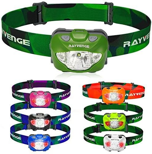 Rayvenge T3A LED Headlamp with Red Light - Lightweight headlamp Flashlight for Running, Hiking, Camping - Best Headlamps with 3 AAA Batteries, 168-Lumen, Waterproof, Long Battery Life (Grass Green)
