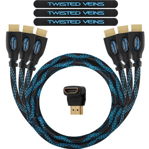Twisted Veins Three (3) Pack of (3 ft) High Speed HDMI Cables + Right Angle Adapter and Velcro Cable Ties (Latest Version Supports Ethernet, 3D, and Audio Return) RS.1710 (41.00% Off) - Amazon Twisted Veins Three (3) Pack of (3 ft) High Speed HDMI Cables + Right Angle Adapter and Velcro Cable Ties (Latest Version Supports Ethernet, 3D, and Audio Return) RS.1710 (41.00% Off) - Amazon