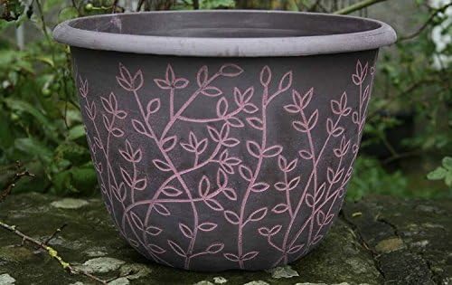 12" Serenity Stout Pattern Large Plant Pot Garden Planter Pot Patio Pot Plastic Round Planter Pot Outdoor 30cm (Dark Red/ Pink Wash)