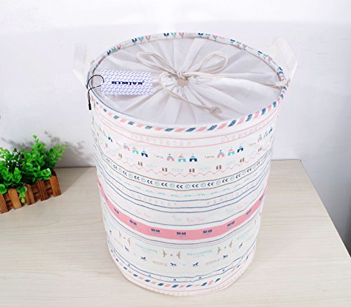 Kimjun Multifunktionale Faltbare Baumwolle Leinen Waschekorb Waeschesammler Korb Kinder Spielzeug Aufbewahrungskorb Aufbewahrungsbox mit deckel – Trojaner Streifen - 3