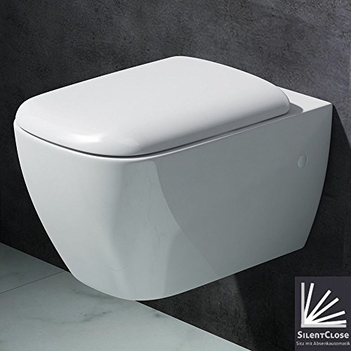 Edle Design Toilette / Hänge WC Aachen375, mit Silent Close Absenkautomatik,