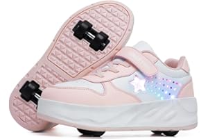 Mateju Scarpe con Rotelle per Bambini, Scarpe da Skateboard Sportive all'aperto 2 in 1 con 4 Ruote Rimovibili, Scarpe da Ginnastica Stella Lucide Pattini Unisex Sneakers Moda