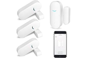 RISOON Sensor de ventana de puerta WiFi: sensor de ventana inteligente con notificación gratuita, sistema de seguridad para el hogar inteligente, compatible con Alexa Google Home (paquete de 4)
