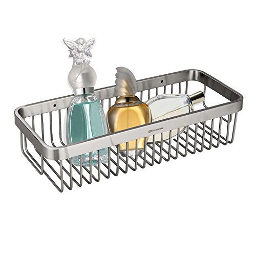HOMEIDEA Extrem Fest & rostfrei rechteckig Badewanne und Dusche Regal Korb, Wand montiert Badezimmer Bad Caddy/Aufbewahrung mit 5 Handtuchhalter Haken Kleiderbügel, gebürstet, SUS304 Edelstahl, Edelstahl, Silber, A-Rectangular - 6
