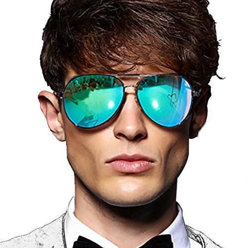 Sunglasses Mens Womens Hard Case Aviator Retro Sunglasses Mirrored Polarized Lens Womens Sun Glasses Retro Designer Style (Green (Silver) Mirrored)