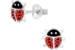 Laimons Dziewczęce kolczyki biedronka 6 mm czarno-białe, czerwone błyszczące srebro wysokiej próby 925