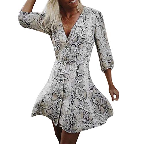 Millenniums Mini Sexy Robe Imprimé Peau de Serpent Bouton Élégant Grande Taille Casual Automne Party Bar Pin-up Robes Plissées Cocktail Bal (XL)