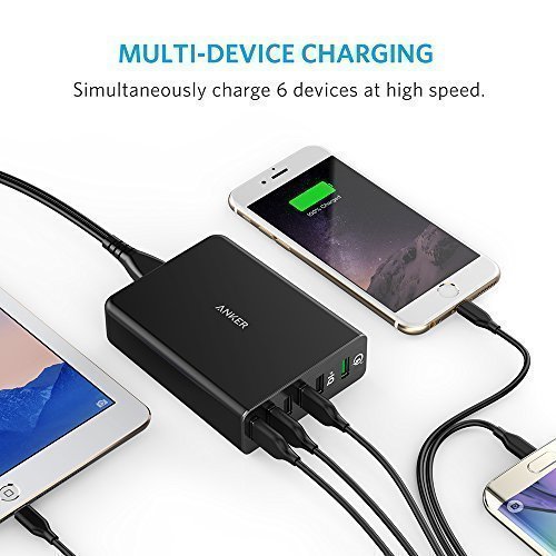 Anker PowerPort+ 6 Premium 60W 6-Port USB Ladegerät mit Quick Charge 3.0 und Power IQ für Galaxy S6 / Edge / Plus, Note 5 / 4, LG G4, HTC One M8 / M9, Nexus 6, iPhone 7 und andere Smartphone (Schwarz) - 5