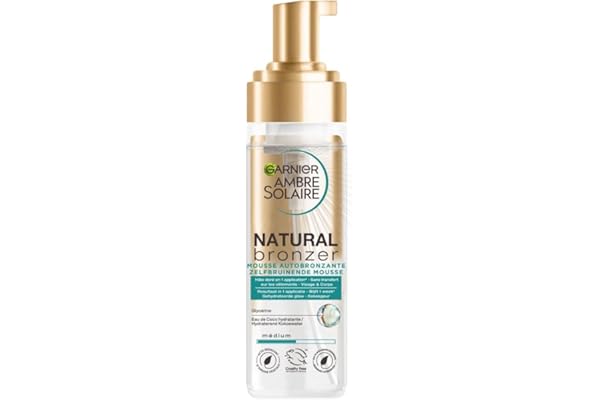 GARNIER Ambre Solaire - Natural Bronzer - Mousse Autobronzante Hydratante - Hâle Progressif & Sur-Mesure - Eau de Coco & Glycérine - Vegan & Cruelty Free - Visage & Corps - 200 ml