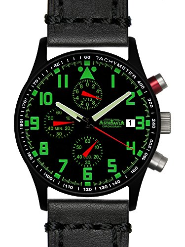 Astroavia Herren-Armbanduhr Chronograph Quarz weiches Leder schwarz N94BL4