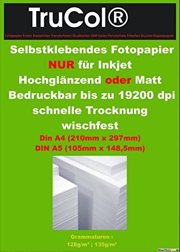 50 Blatt A4 selbstklebendes FOTOPAPIER MATT Etiketten DIN A4 für Tintenstrahldrucker 210 x 297mm 128g/m²
