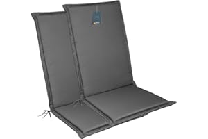 ‎LILENO HOME LILENO HOME Gartenstuhl Auflagen [2er Set - Hochlehner] in Anthrazit - Bequeme Liegen als Sitzauflagen für Gartenmöbel - Stuhlkissen für Gartenstühle und Klappstühle MIA