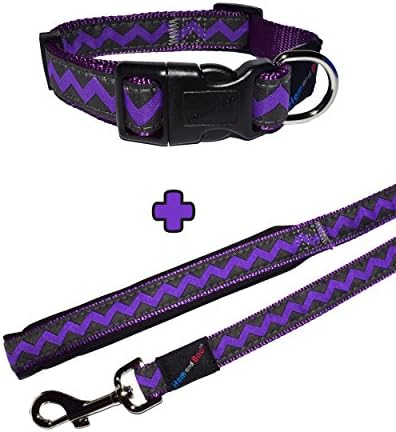 H&B Purple Ziggy Dog Collar & Lead Set, Choose Size, (Medium Collar & Lead)