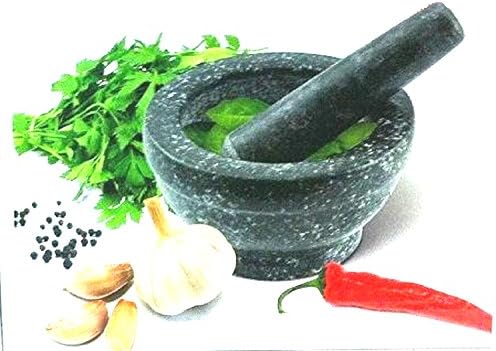 Natural Granite Pestle and Mortar Grinder Spice &amp; Herb Crusher Kitchen Set 17cm