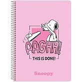 Safta | Snoopy Fourth Notebook with Metallic Spiral 42 Holes, 80 Sheets 4x4 mm Squared with Margin, Paper 80 g/m&sup2;, Extra Glas
