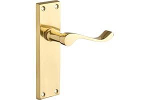 Designer Levers - Victorian Scroll Lever Door Handles - Polished Brass - 1 Pair - Latch Door Handle - Interior Use - Long Latch