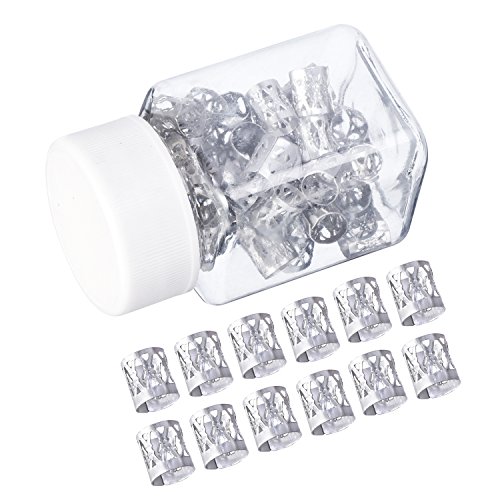 Mudder 50 Pieces Aluminum Dread Locks Adjustable Metal Cuffs Dreadlocks Beads Braiding Hair Decorations (Silver)