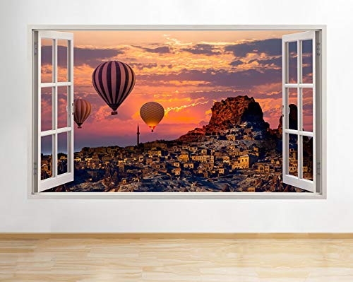H501 Hot Air Balloon Sunset Turkey Window Wall Decal 3D Art Stickers Vinyl RoomKids Bedroom Baby Nursery Cool Livingroom Hall Boys Girls (XL (113x65cm)).
