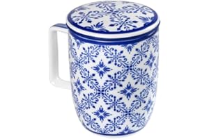 TEA SHOP - Taza de Té o Infusiones con filtro, infusor y tapa - Mug Harmony Azulejo Portugués - Fabricada en Porcelana con diseño exclusivo y original