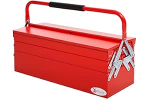 DURHAND Metal Tool Box 3 Tier 5 Tray Professional Portable Storage Cabinet Workshop Cantilever Toolbox with Carry Handle, 56cmx20cmx34cm, Red