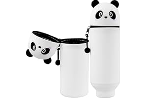 YADOBIG 2 en 1 Trousse Scolaire en Silicone, Trousse Crayons Télescopique Silicone, Kawaii Panda, Kawaii Étui École avec Fermeture Eclair, Convient pour École, le Bureau, Cadeau pour Garçons et Filles