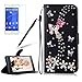 Produktbild Girlyard für Xperia XA1 Diamant Lederhülle, Bling Glitzer DIY Crystal Schutzhülle Luxus Premium PU Flip Case mit Lanyard Strap Standfunktion Kartenfach Magnetverschluss Etui für Sony Xperia XA1 Rosa Schmetterling Blumen