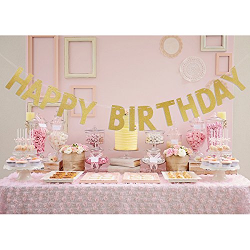 OULII Alles Gute zum Geburtstag Glitter Gold Girlande Fahne Flagge Banner für Geburtstag Party Dekoration - 5